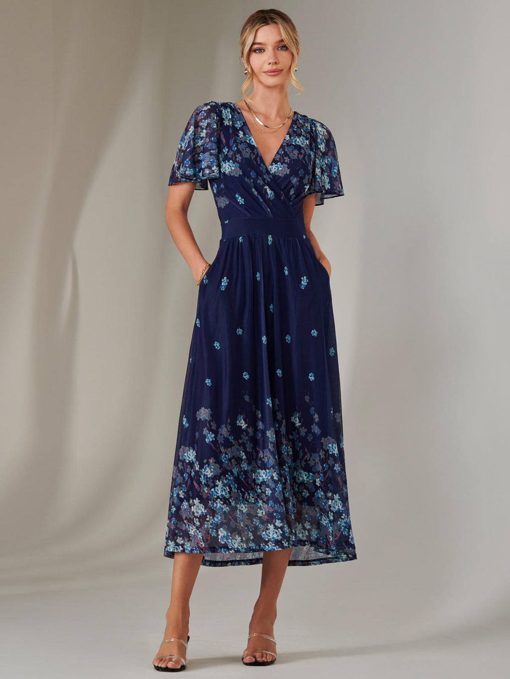 Maisie Maxi Dress in Navy English Floral block print