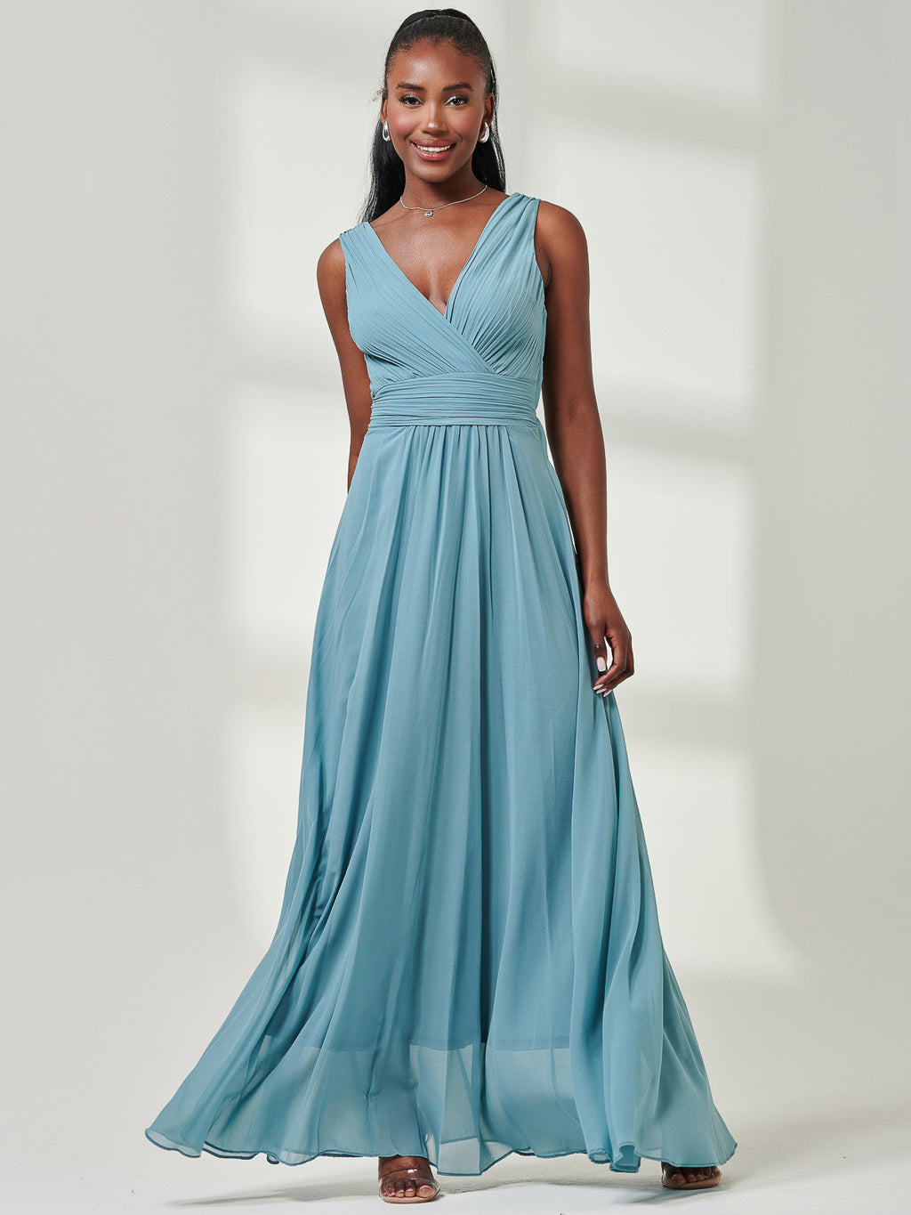 strapless open back dress Pleated Bodice Chiffon Maxi Dress, Dusty Green – Jolie Moi Retail