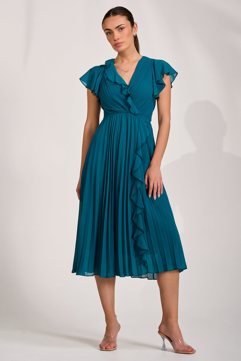 teal pleated midi dress ASOS Design - Midi Dress - Women - Polyester/Elastomultiester - 6 US