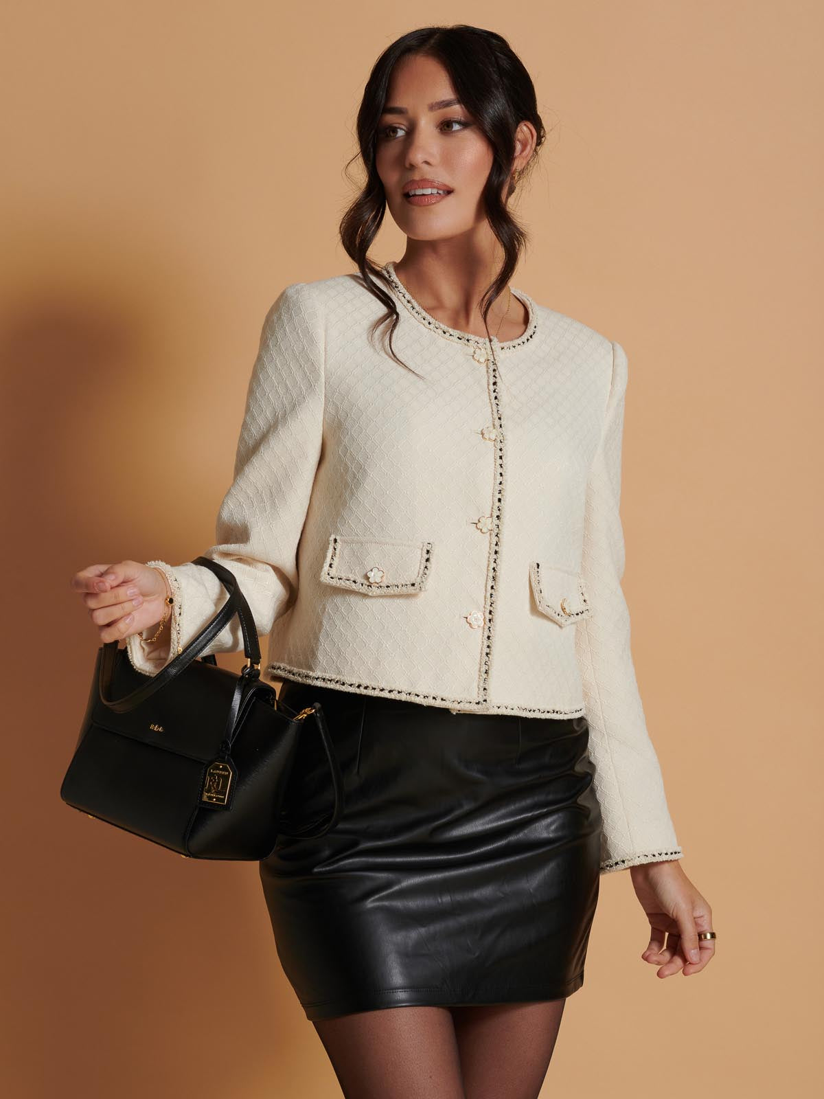 Contrast Trim Tweed Jacket, Oatmeal – Jolie Moi Retail