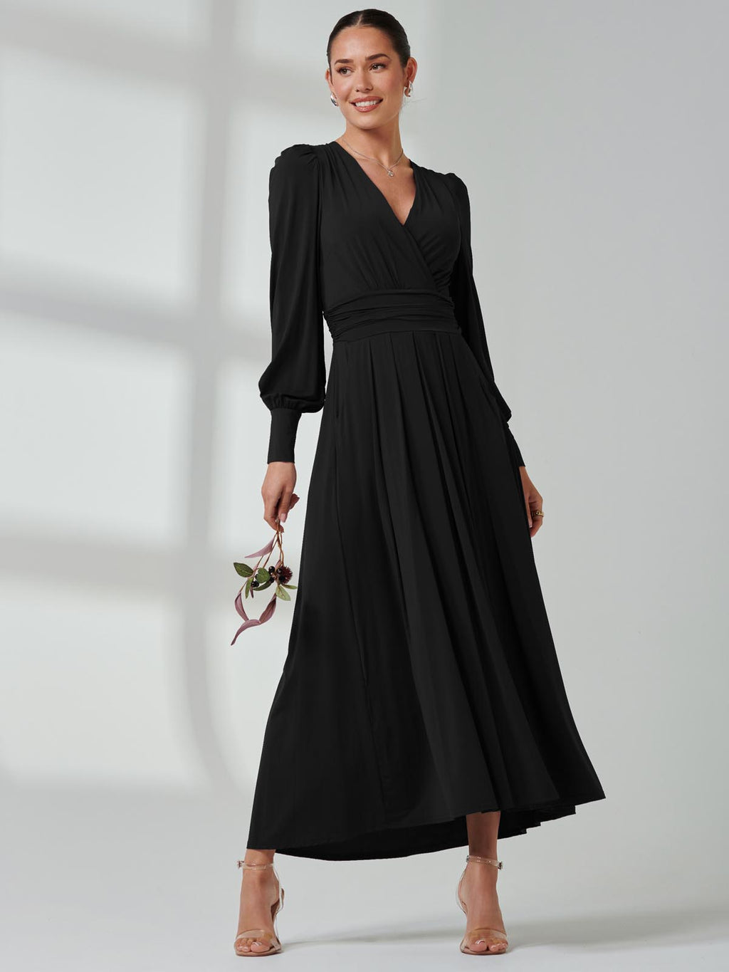 Long Sleeve Soft Silky Jersey Maxi Dress, Black – Jolie Moi Retail