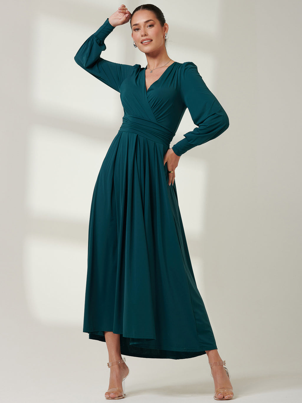 Long Sleeve Soft Silky Jersey Maxi Dress, Forest Green – Jolie Moi