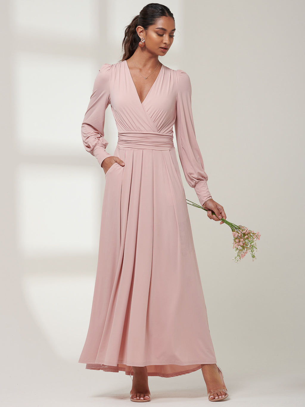 Giulia Long Sleeve Maxi Dress, Dusty Pink Jolie Moi Retail Giulia Long Sleeve Maxi Dress, Dusty Pink Jolie Moi Retail