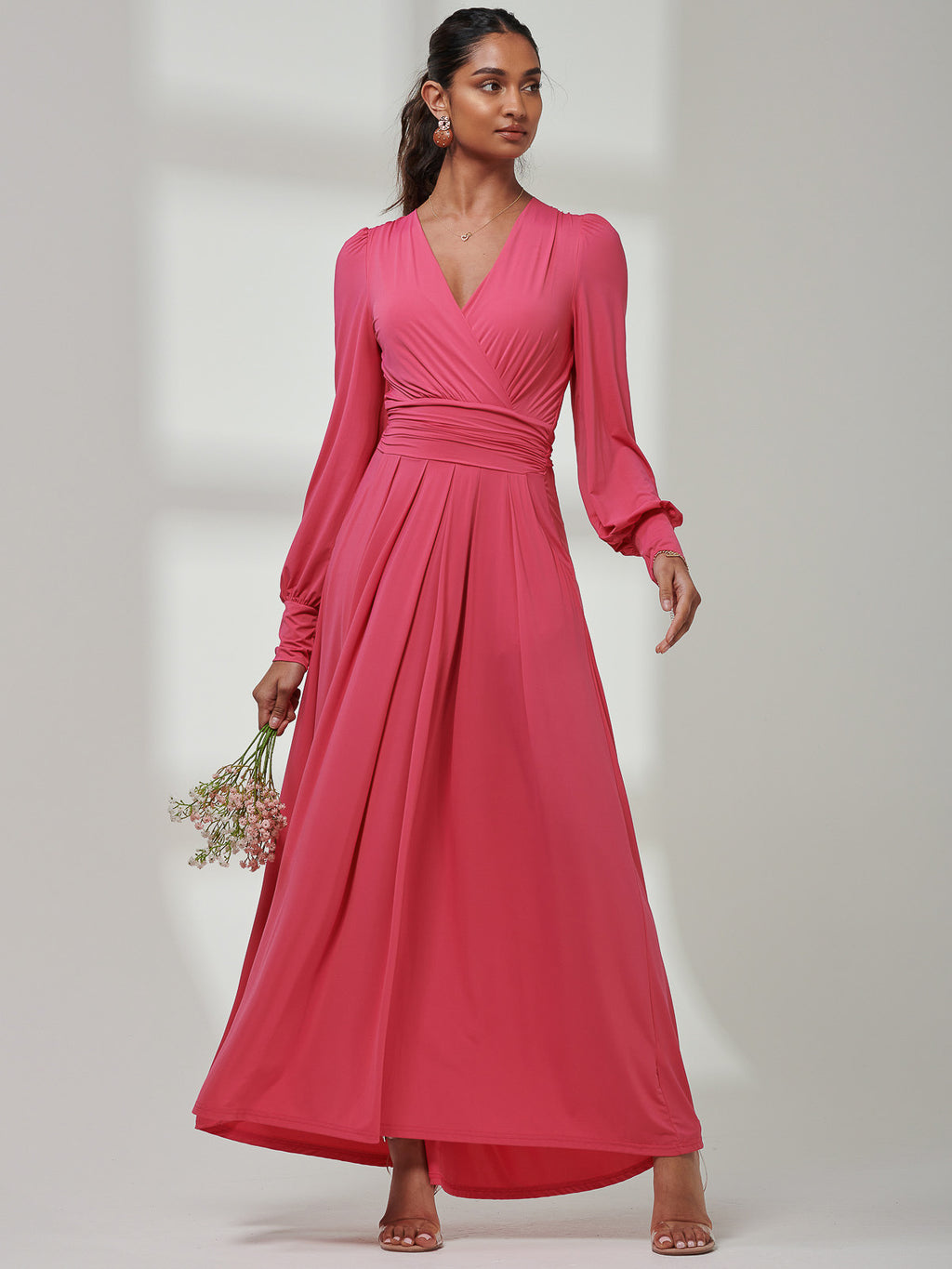 Giulia Long Sleeve Maxi Dress, Hot Pink Jolie Moi Retail Giulia Long Sleeve Maxi Dress, Hot Pink Jolie Moi Retail