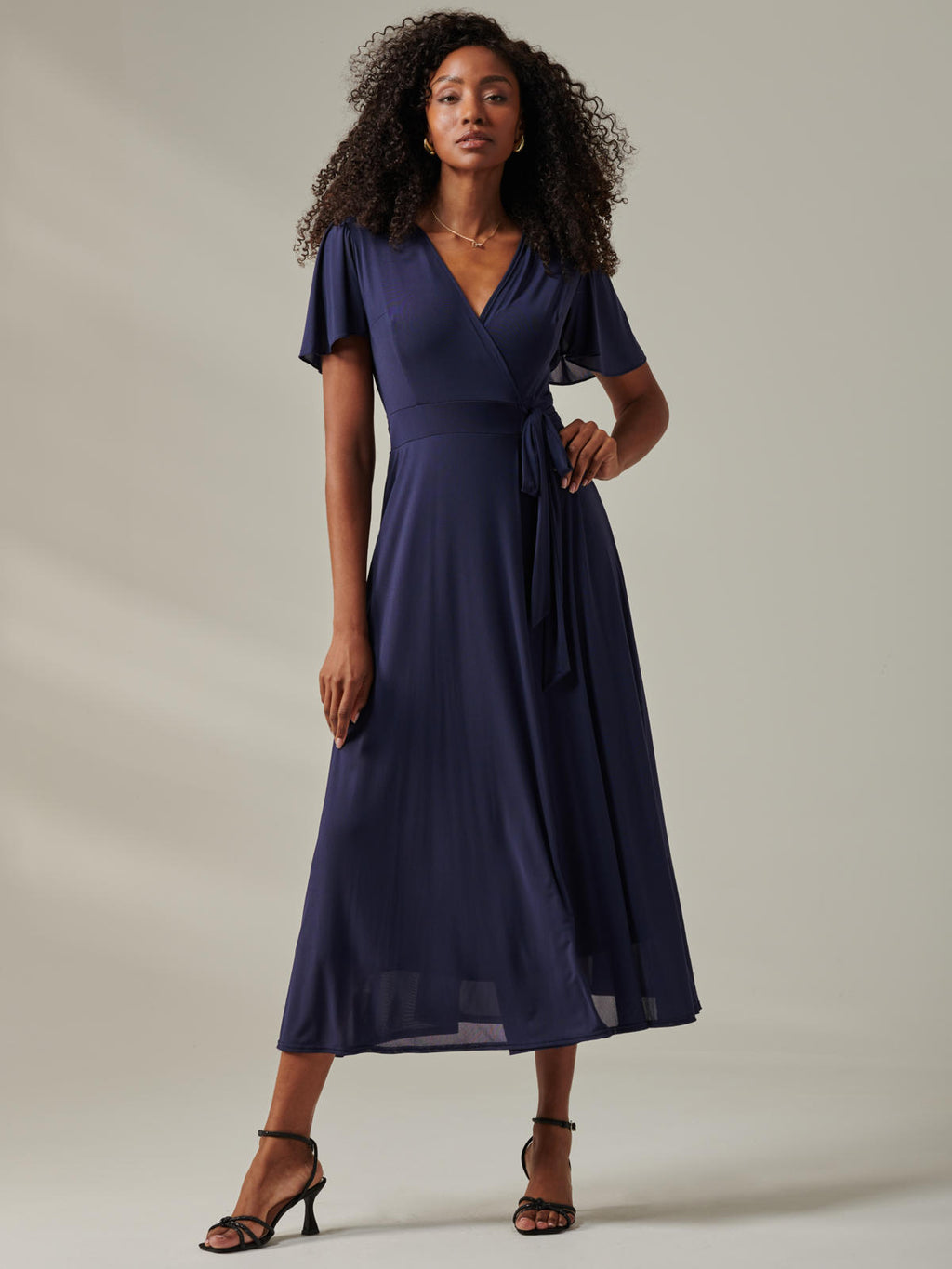 Plain Angel Sleeve Wrapped Maxi Dress, Navy – Jolie Moi Retail