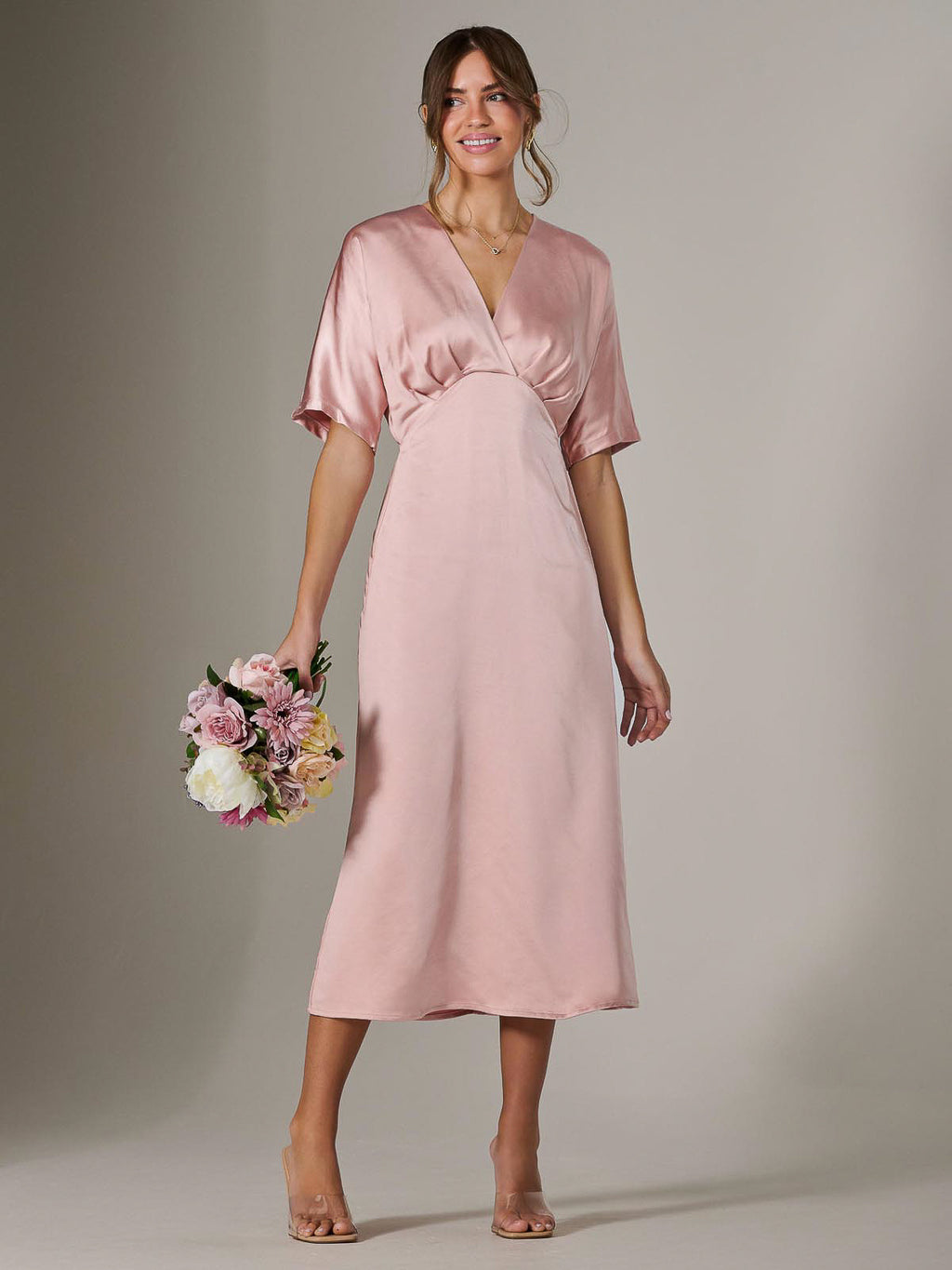 Satin A-Line Midaxi Dress, Pink – Jolie Moi Retail