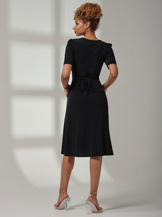 Bianca Half Sleeve Jersey Midi Dress, Black