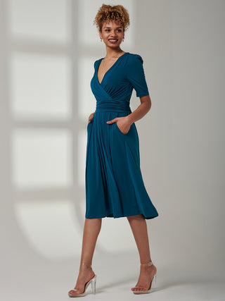 Bianca Half Sleeve Jersey Midi Dress, Teal
