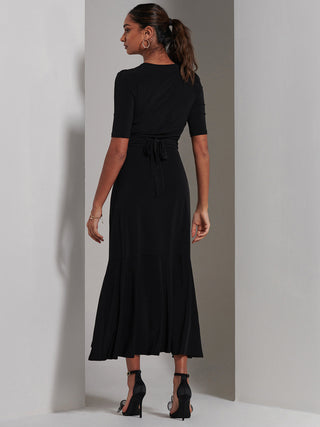 Olana Jersey Frill Hem Maxi Dress, Black