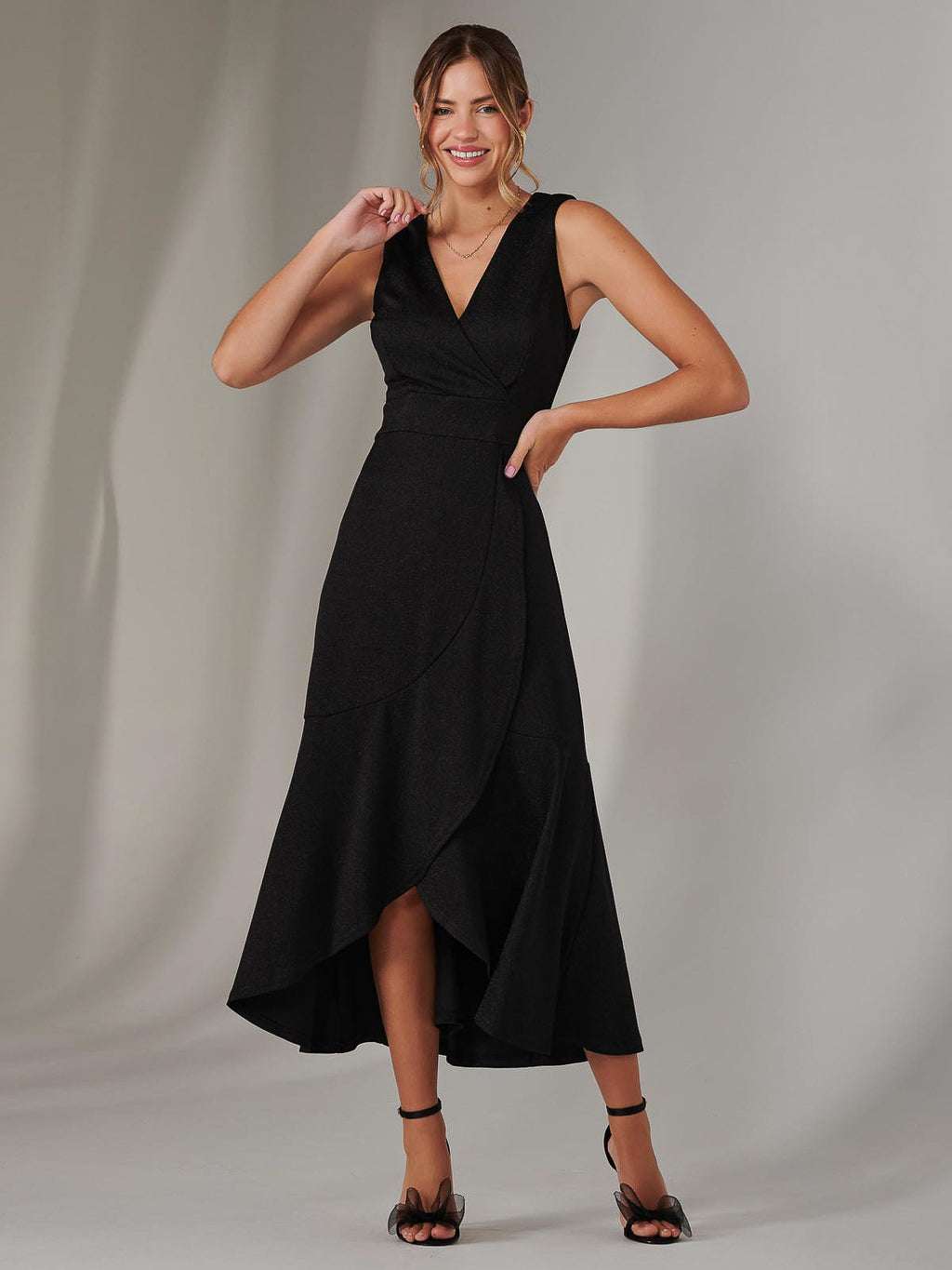 Wrap Frill Hem Maxi Dress, Black  Jolie Moi Retail