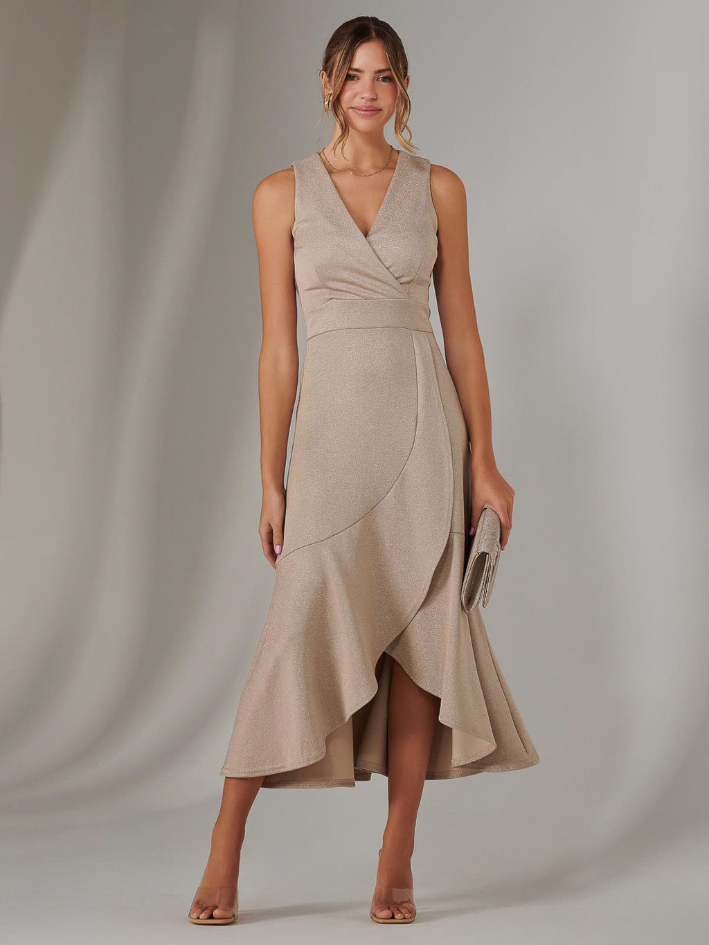 Wrap Frill Hem Maxi Dress, Gold  Jolie Moi Retail