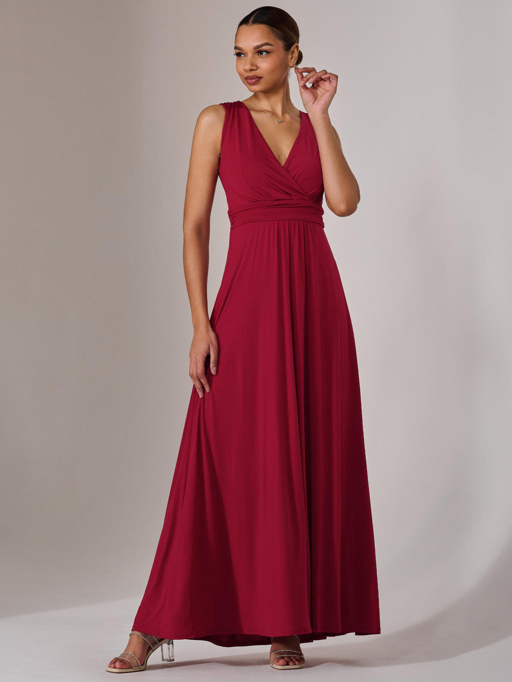 Ella Wrap Bodice Jersey Maxi Dress, Dark Red – Jolie Moi Retail