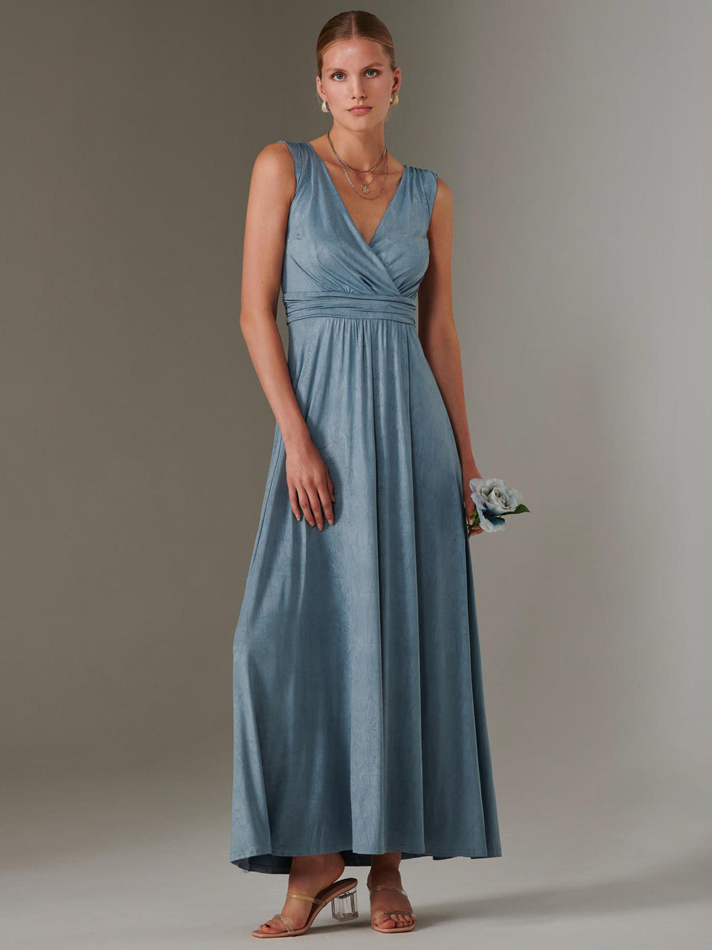 Ella Wrap Bodice Jersey Maxi Dress, Steel Blue – Jolie Moi Retail