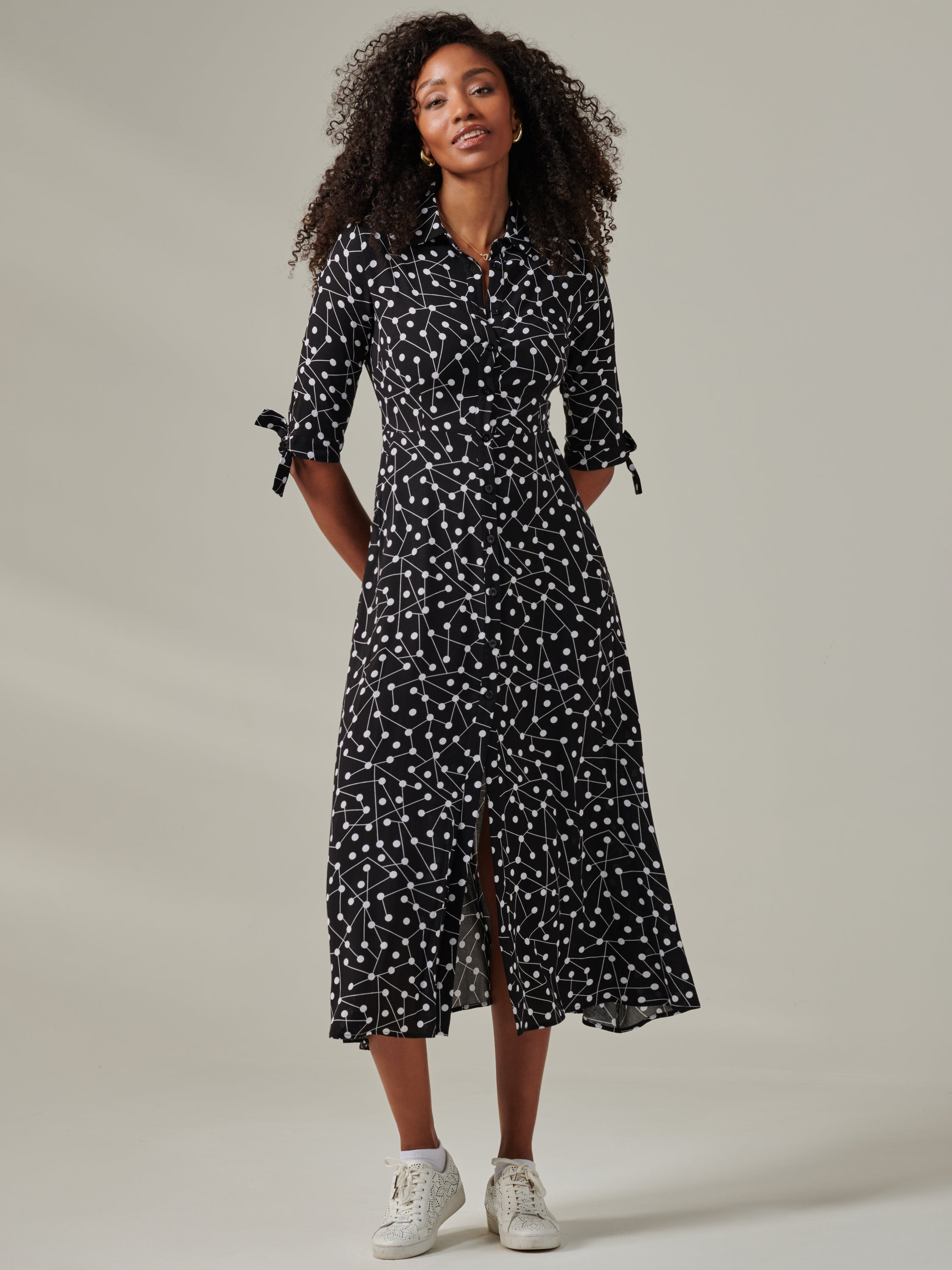 L'or ロル かじまり Pleats Shirt Dress Nora Print Viscose Maxi Shirt Dress, Black Spot – Jolie Moi Retail