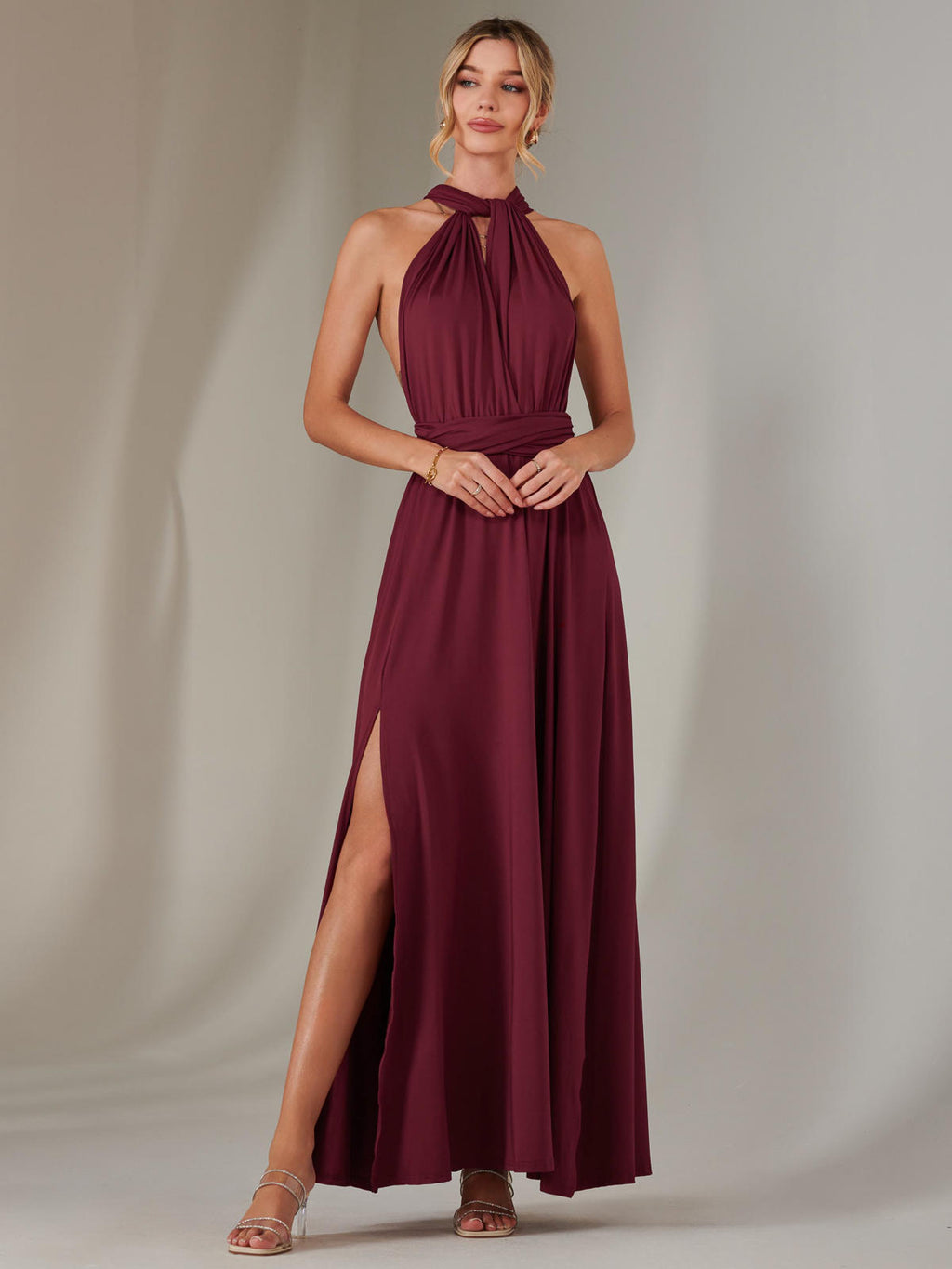 Halter Neck Maxi Bridesmaid Dress, Burgundy Jolie Moi Retail Halter Neck Maxi Bridesmaid Dress, Burgundy Jolie Moi Retail