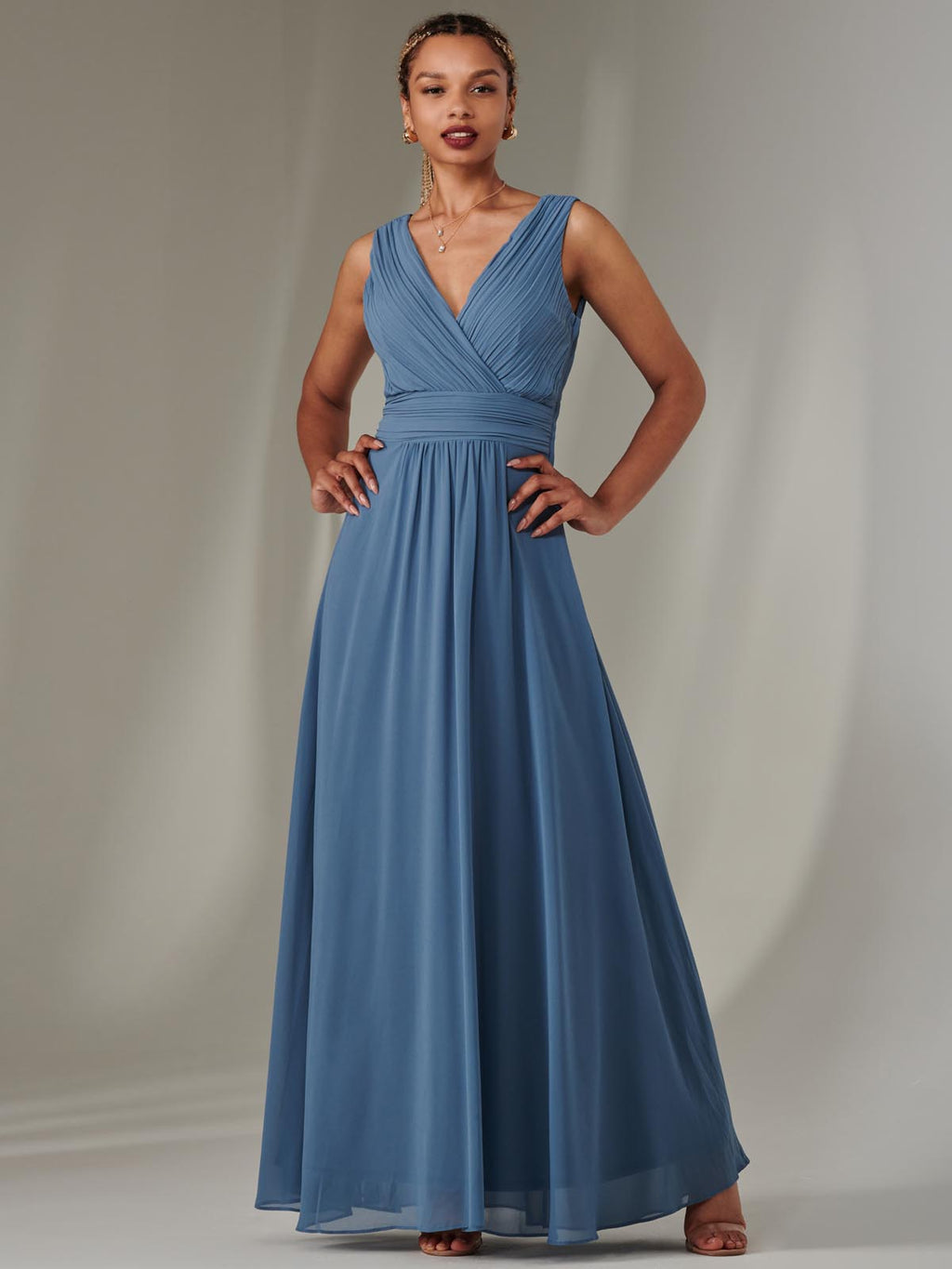 Cora Sleeveless Chiffon Maxi Dress, Steel Blue Jolie Moi Retail Cora Sleeveless Chiffon Maxi Dress, Steel Blue Jolie Moi Retail