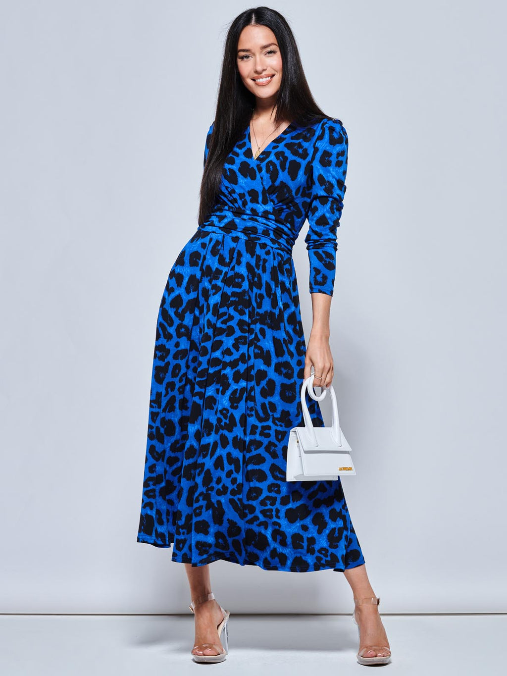 Animal Print Long Sleeve Maxi Dress, Blue Animal Jolie Moi Retail Animal Print Long Sleeve Maxi Dress, Blue Animal Jolie Moi Retail