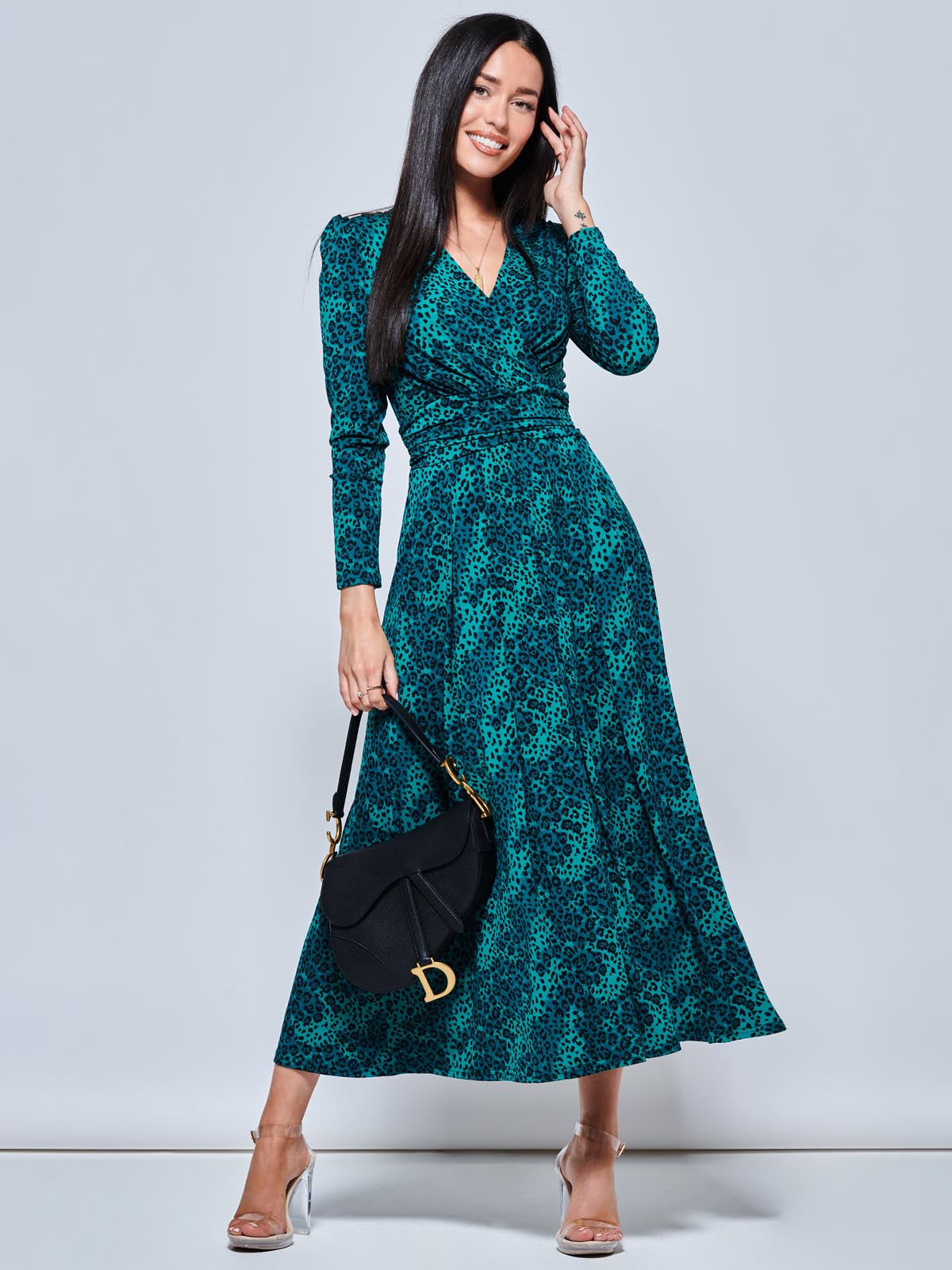 Green animal print maxi hot sale dress