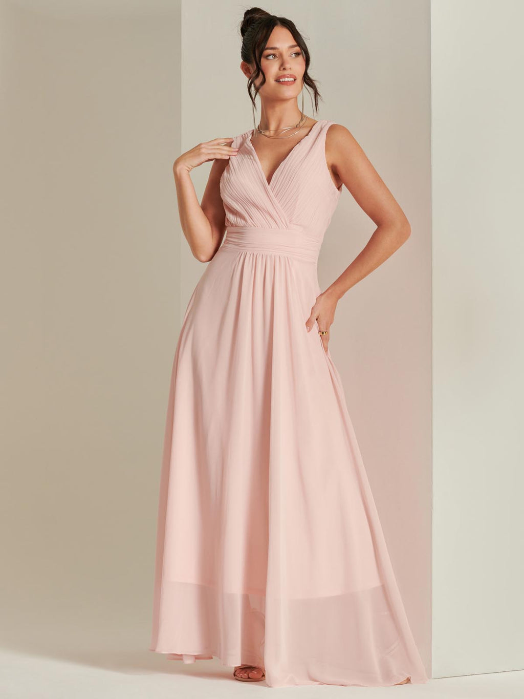 Plus Size Blush Pleated Chiffon Long Dress ($126) ❤ liked on