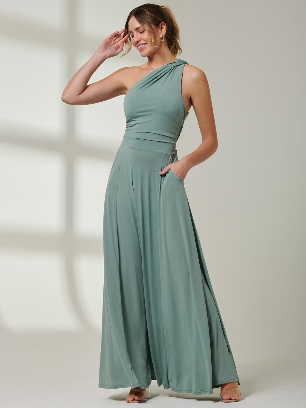 One Shoulder Jersey Maxi Dress, Green – Jolie Moi Retail