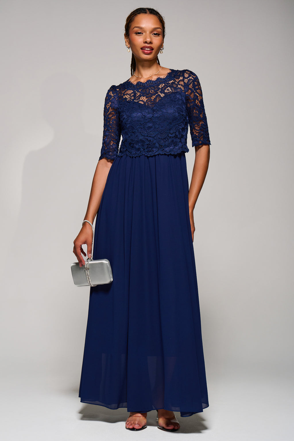 Wendy Lace Overlay Maxi Dress, Navy Jolie Moi Retail Wendy Lace Overlay Maxi Dress, Navy Jolie Moi Retail