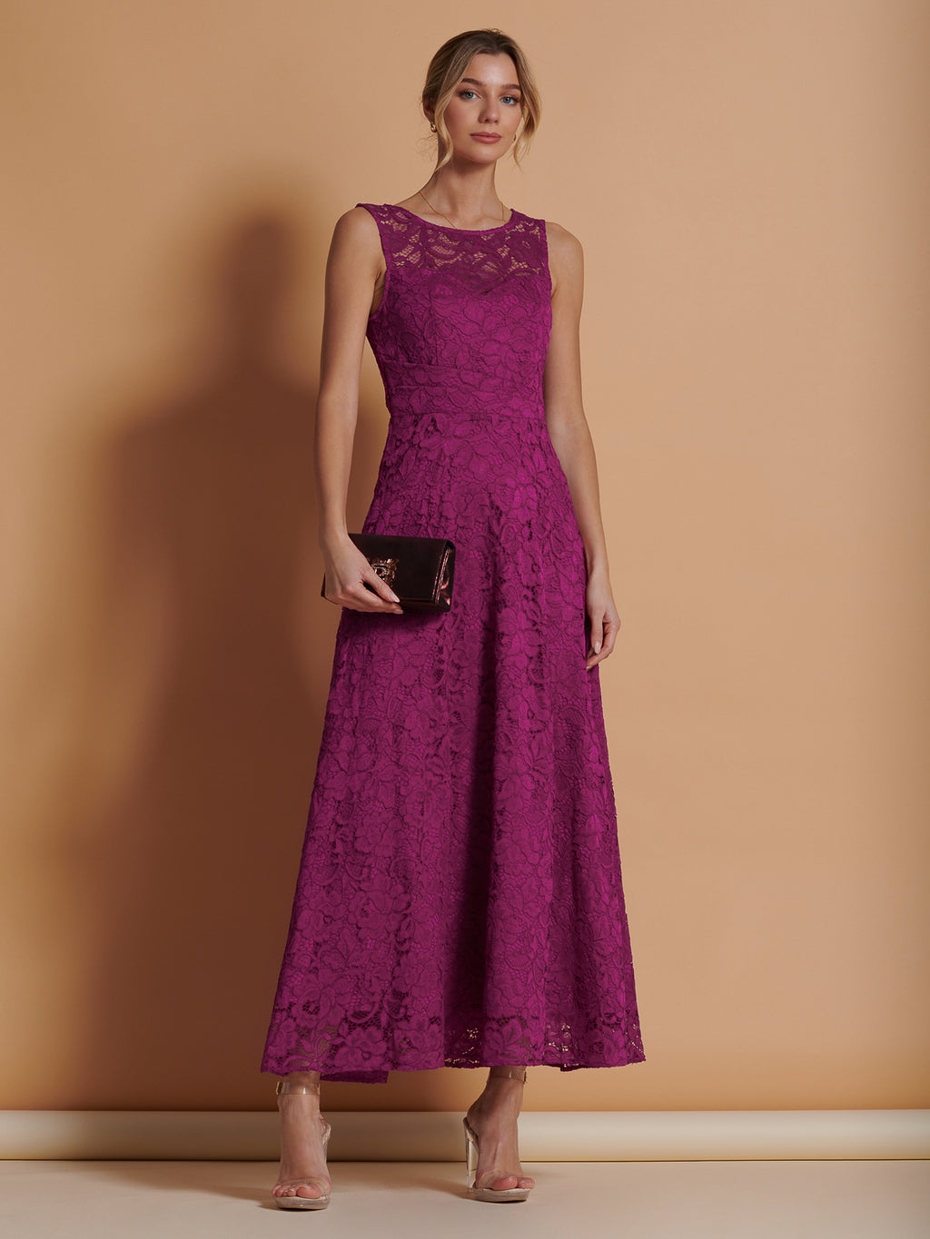 Lace Fit & Flare Maxi Bridesmaid Dress, Magenta – Jolie Moi Retail