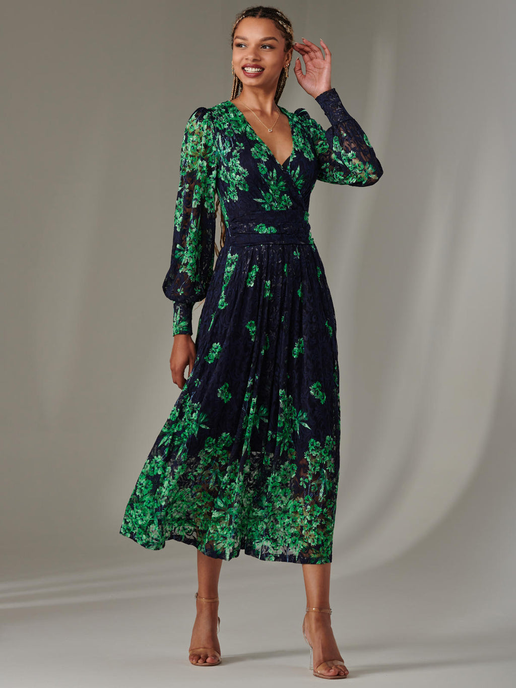 GGUHHU Women's Floral Print Maxi Dress - Green, Medium, Cotton/Linen, Layered Beach Dress With Pleats