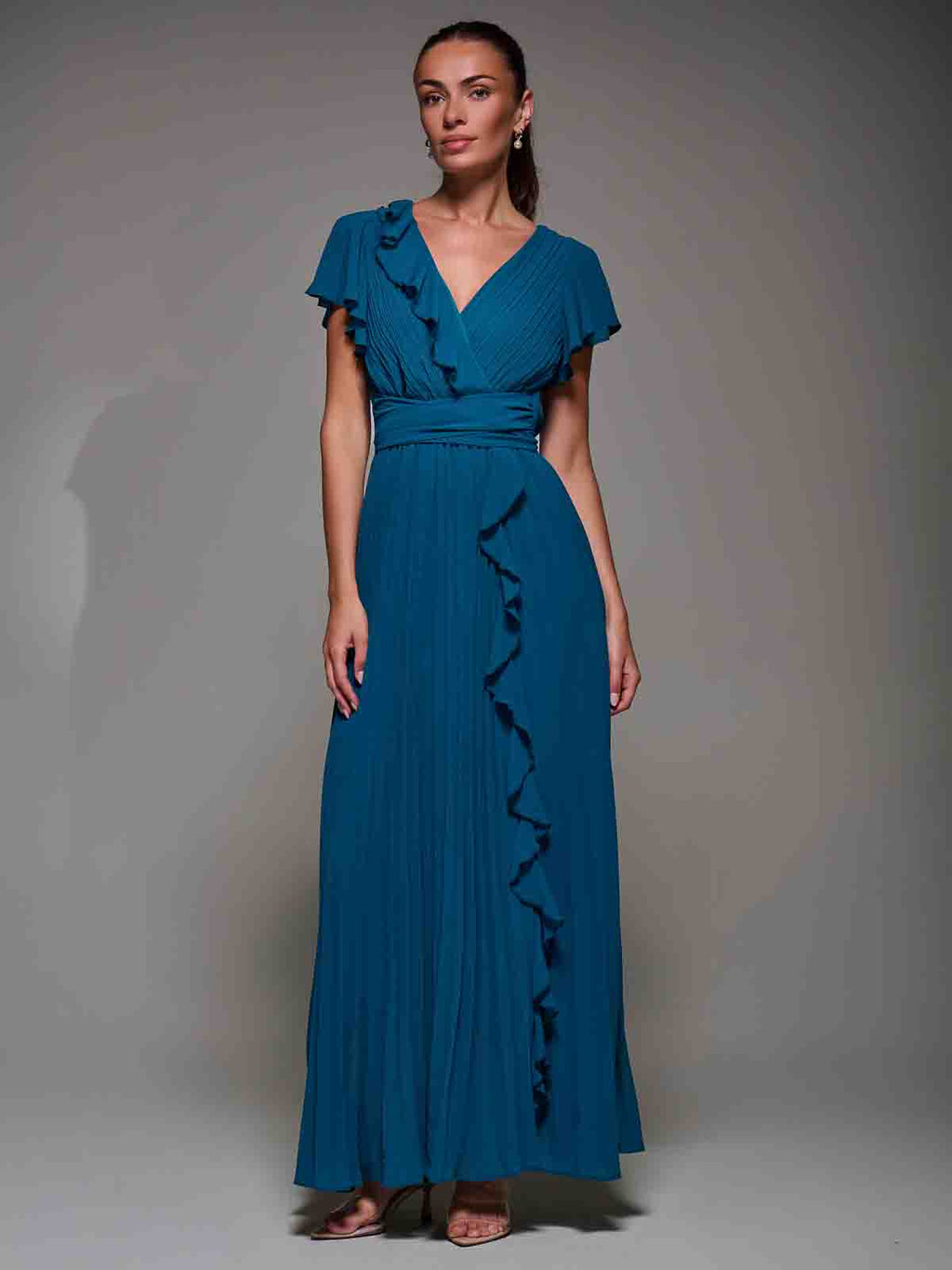 sachin and babi light blue dress ASOS DESIGN pleated dobby chiffon wrap button detail maxi dress in teal  green main image 1