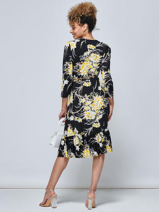 J by Jolie Moi Print Flounce Hem Midi Dress, Yellow Floral