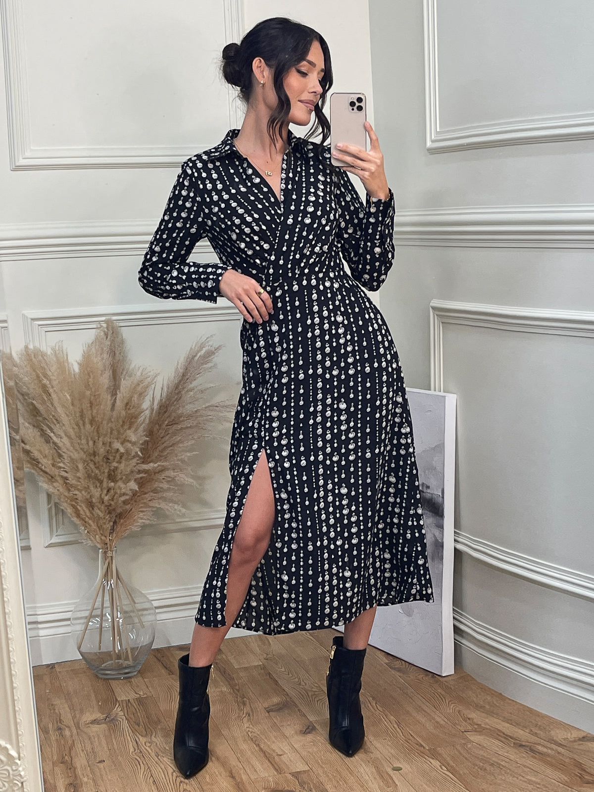 Black patterned cheap wrap dress