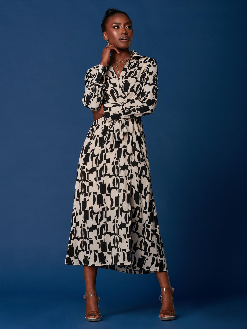 Wrap Detail Shirt Maxi Dress, Cream/Black Jolie Moi Retail Wrap Detail Shirt Maxi Dress, Cream/Black Jolie Moi Retail