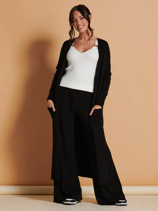 Made in Italy Wide Leg Soft Knit Trousers, Black