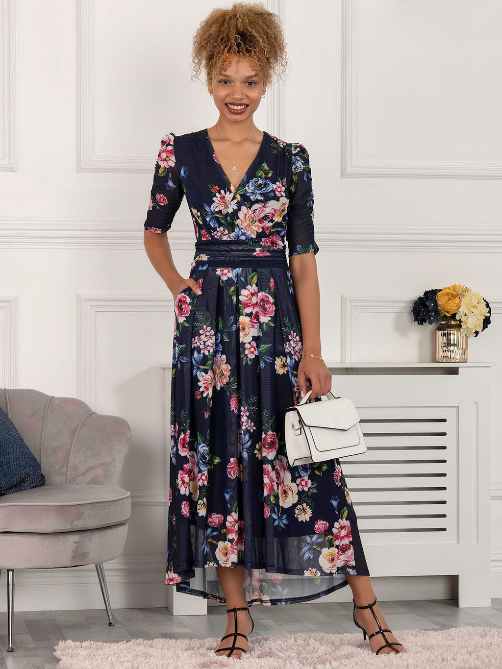 Haizley Floral Print Mesh Maxi Dress, Navy – Jolie Moi Retail