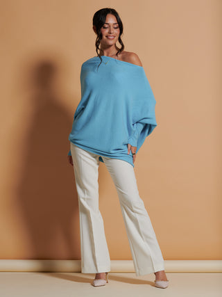 Made In Italy Asymmetric Draped Soft Knit Jumper, Light Blue