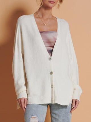 Made in Italy Soft Knit Shell Button Cardigan in Cream, Detail Image