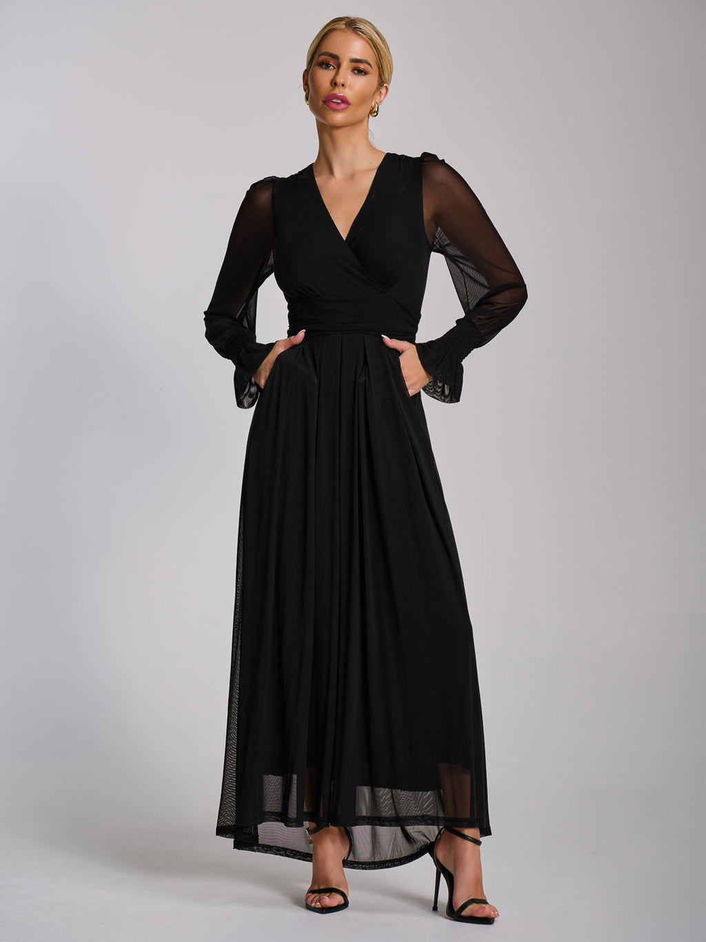 Mesh long sleeve maxi dress, Black – Jolie Moi Retail