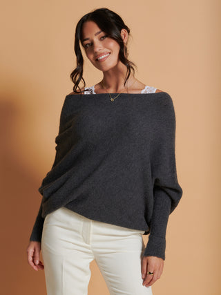 Made in Italy Wool Blend Asymmetric Knit Jumper, Antra