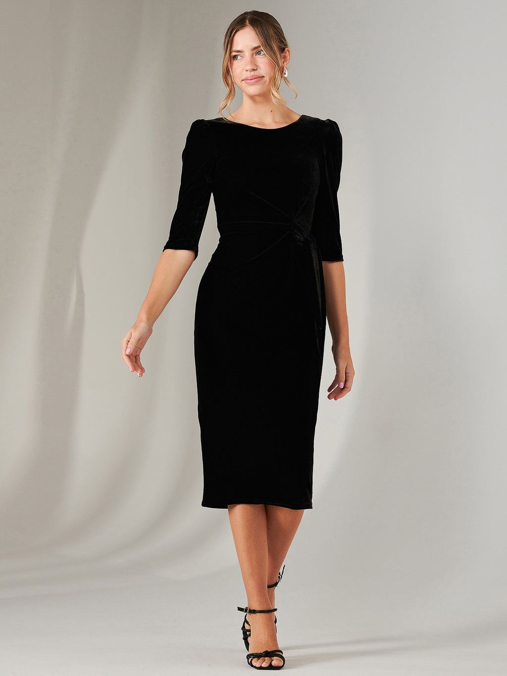 Velvet Side Tie Midi Dress, Black – Jolie Moi Retail