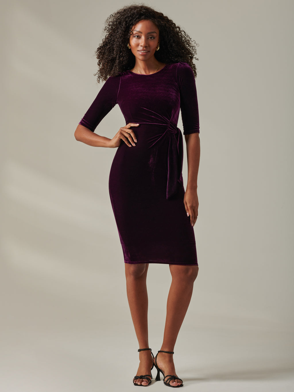 strapless open back dress Velvet Side Tie Midi Dress, Dark Purple – Jolie Moi Retail
