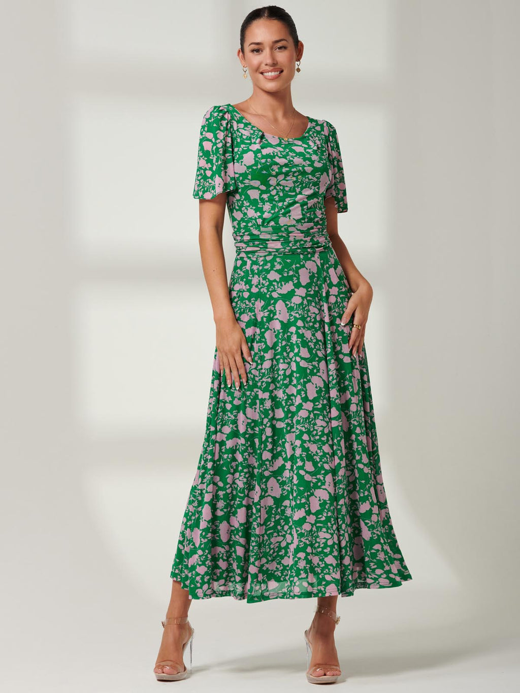 Paityn Angel Sleeve Mesh Maxi Dress, Green Floral – Jolie Moi Retail