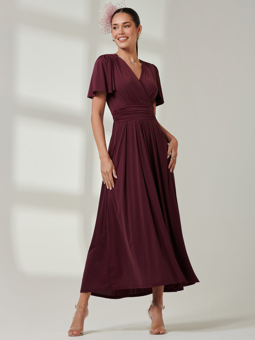 Wrap Bodice Super Smooth Jersey Maxi Dress, Burgundy Jolie Moi Retail Wrap Bodice Super Smooth Jersey Maxi Dress, Burgundy Jolie Moi Retail