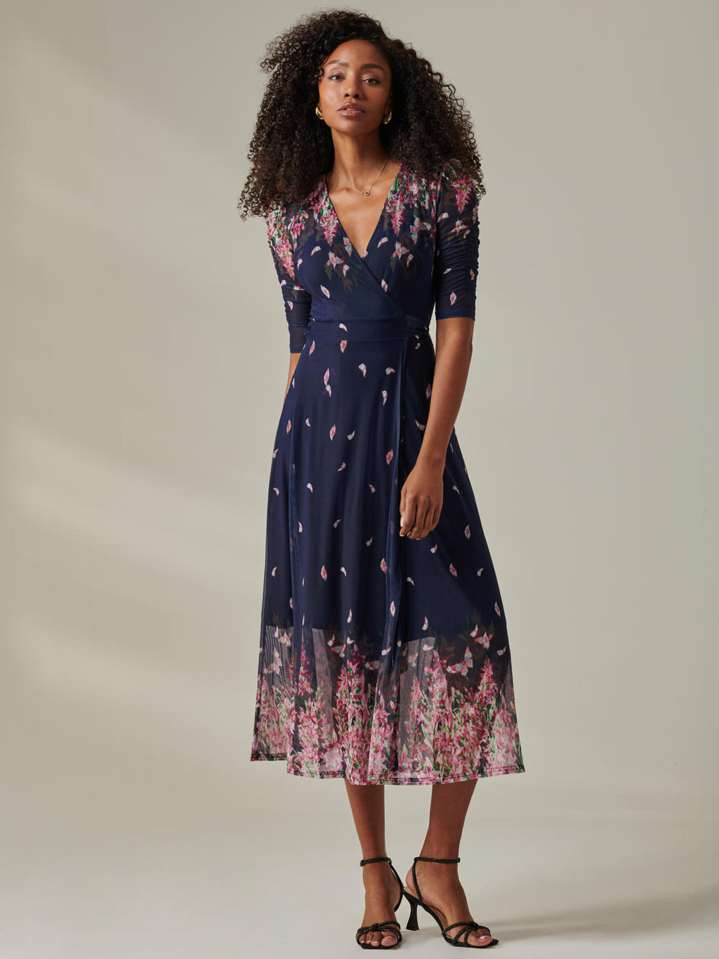 Stella Floral Print Wrap Mesh Maxi Dress, Navy Pink Multi – Jolie Moi Retail