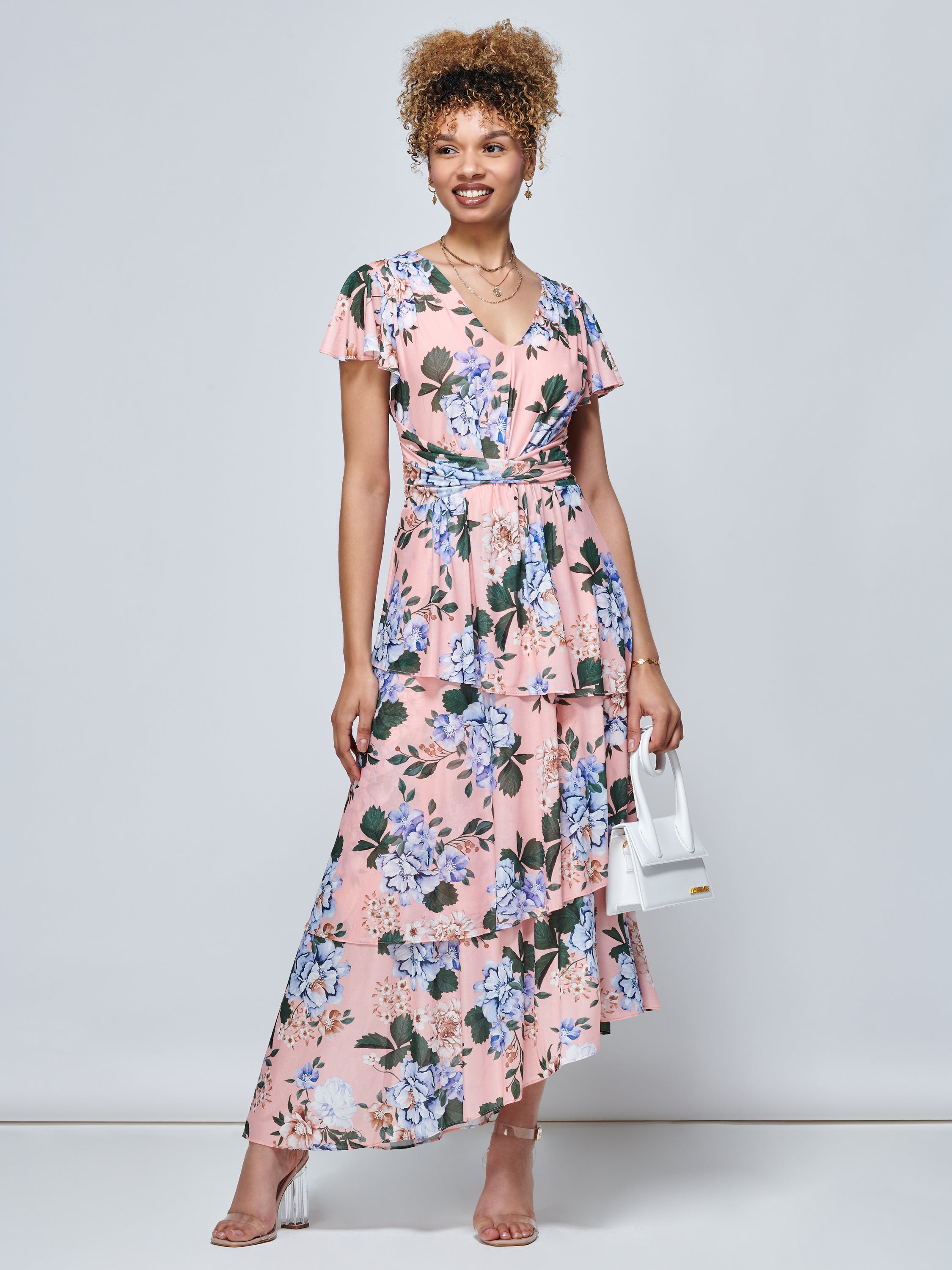 Danica Tiered Hem Mesh Maxi Dress, Pink Multi – Jolie Moi Retail