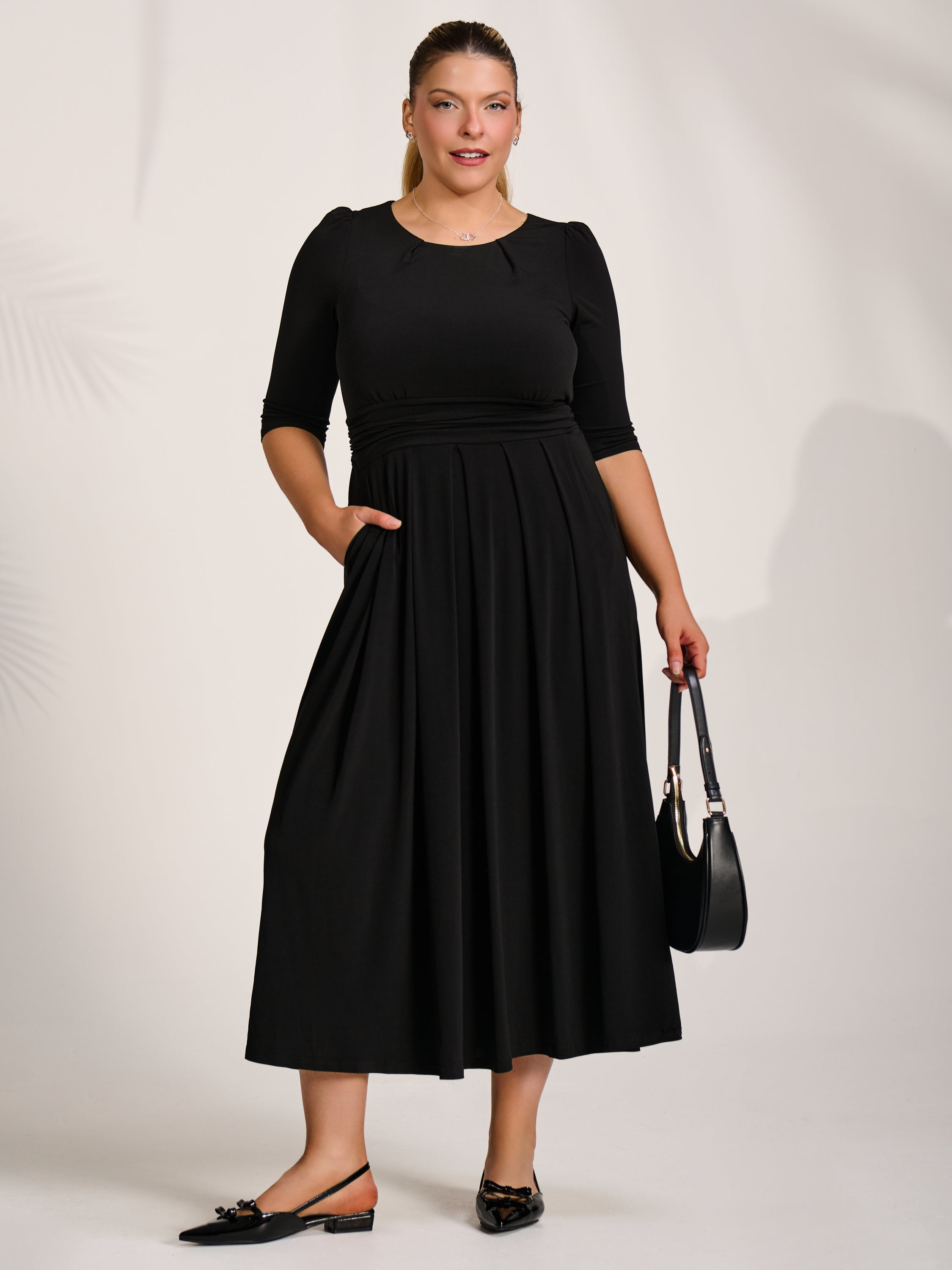 Three quarter sleeve jersey maxi dress, Black – Jolie Moi Retail