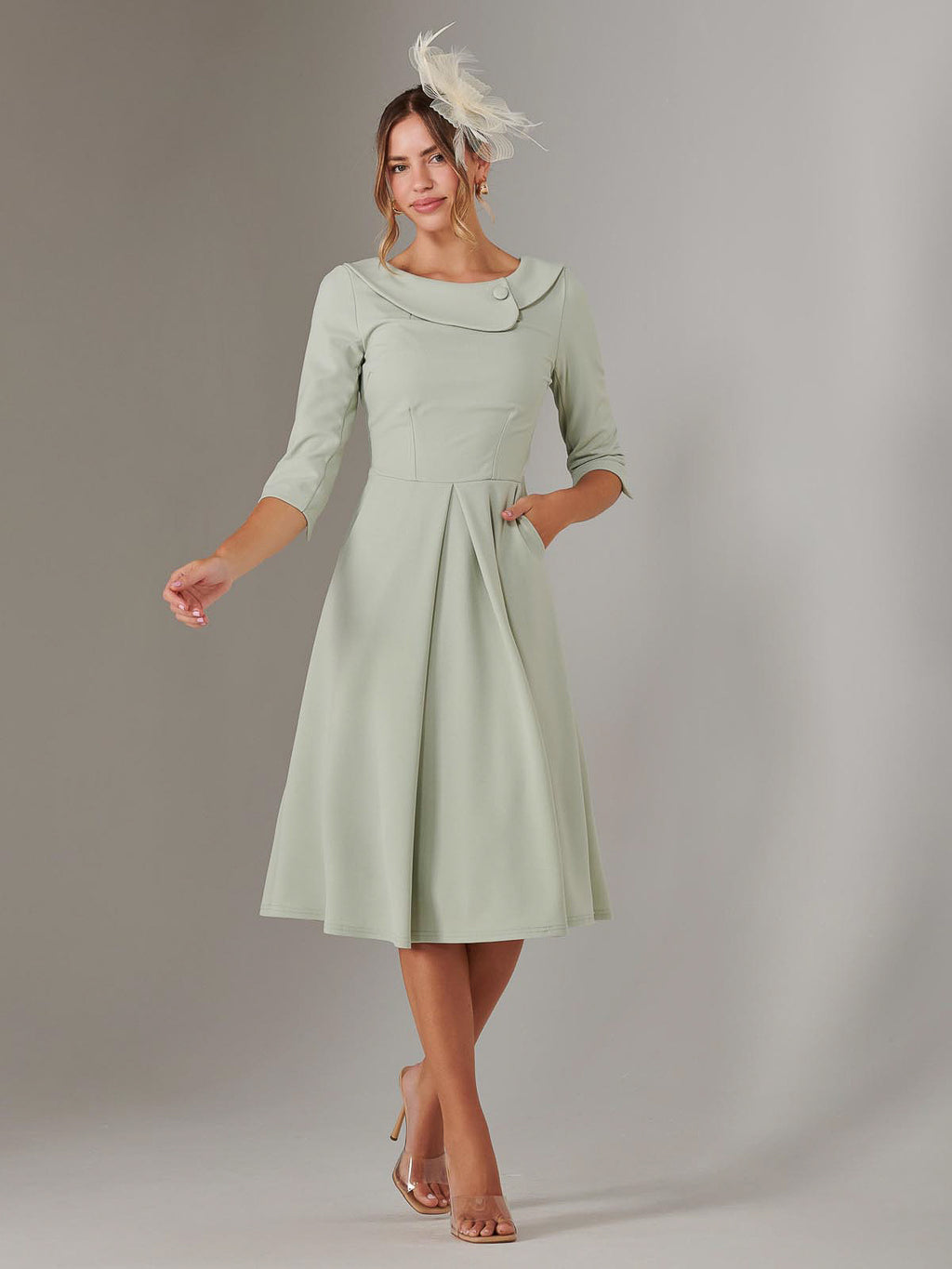 Sloan 3/4 Sleeve Midi Dress, Sage Green – Jolie Moi Retail