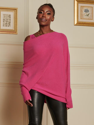 Oversize Asymmetric Knitted Jumper, Hot Pink