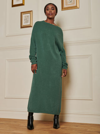 Ribbed Knit Longline Dress, Emerald Green