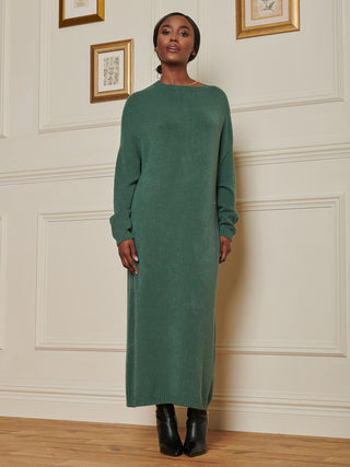 Ribbed Knit Longline Dress, Emerald Green