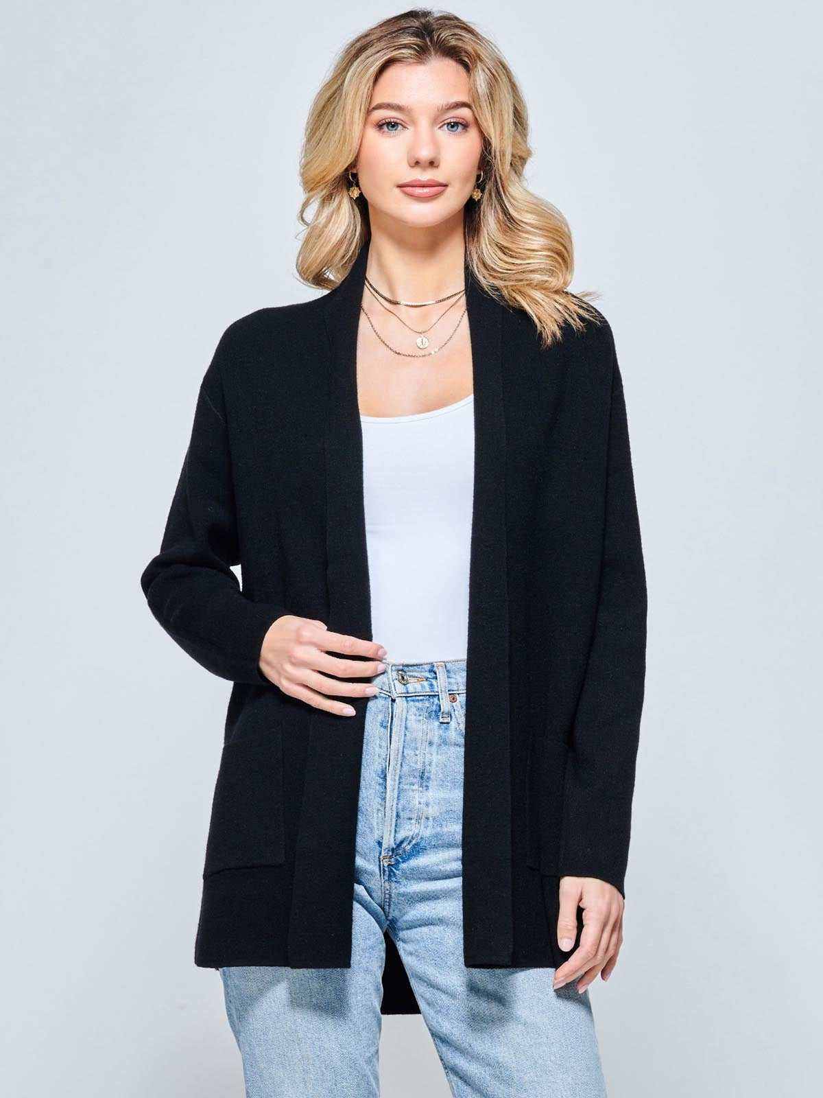 Folded Collar Fine Knit Cardigan, Black – Jolie Moi Retail