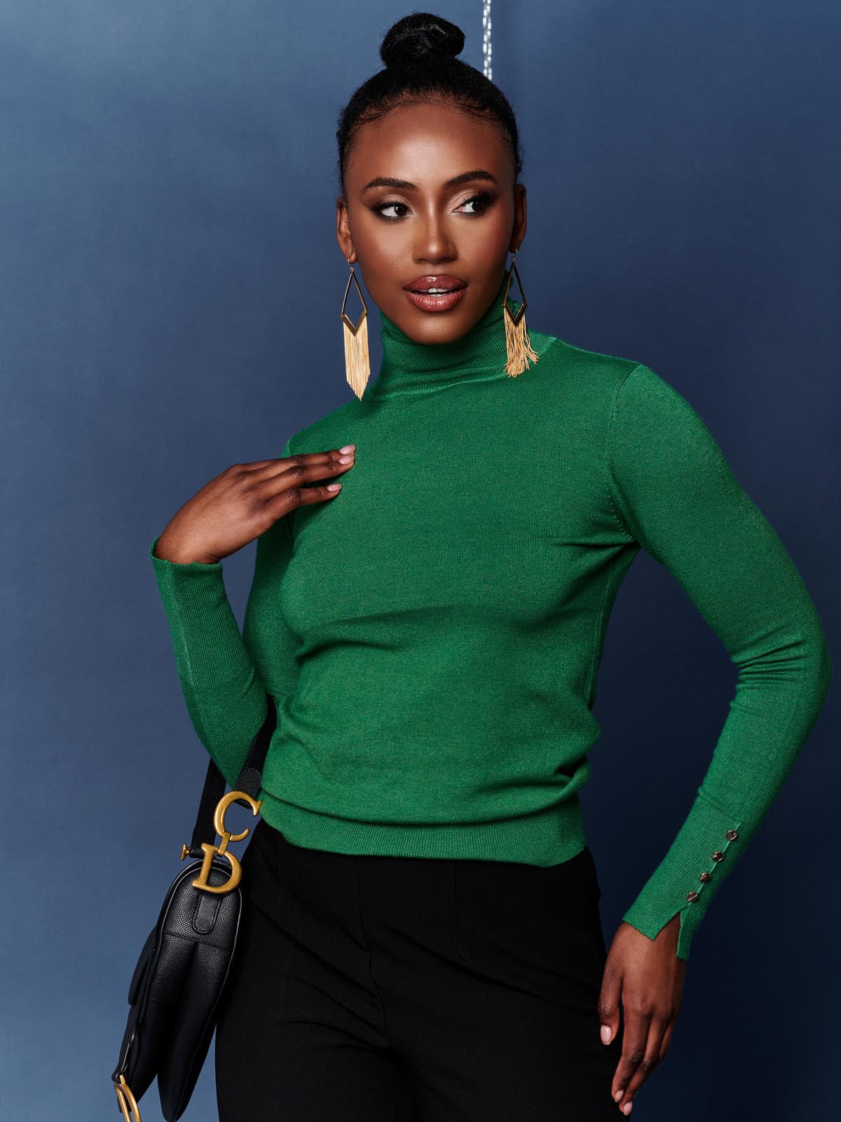 Turtleneck Fine Knit Fittted Jumper Green